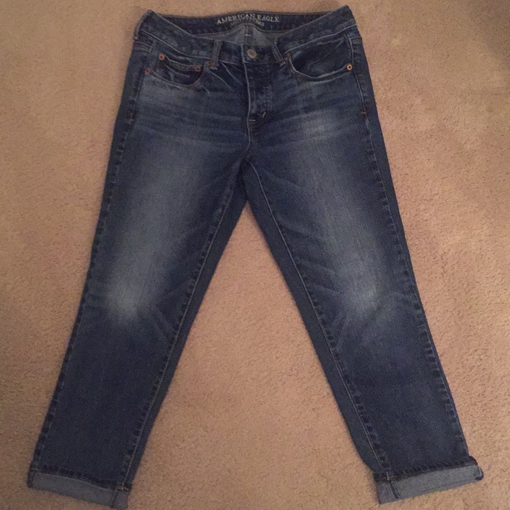 American Eagle Boy Crop Stretch dark wash sz 4